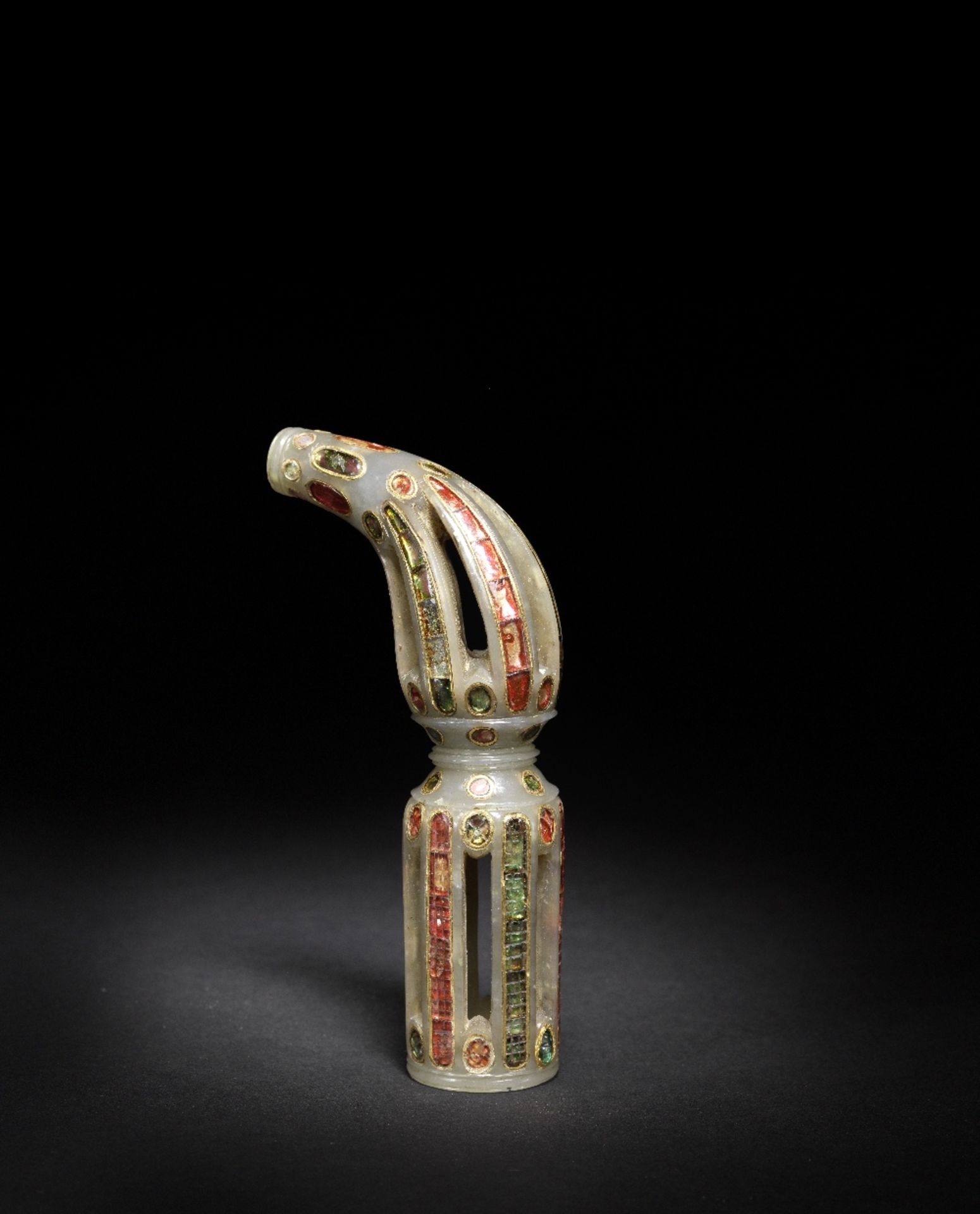 A rare Mughal openwork jade huqqa mouthpiece (munal) India, 17th Century