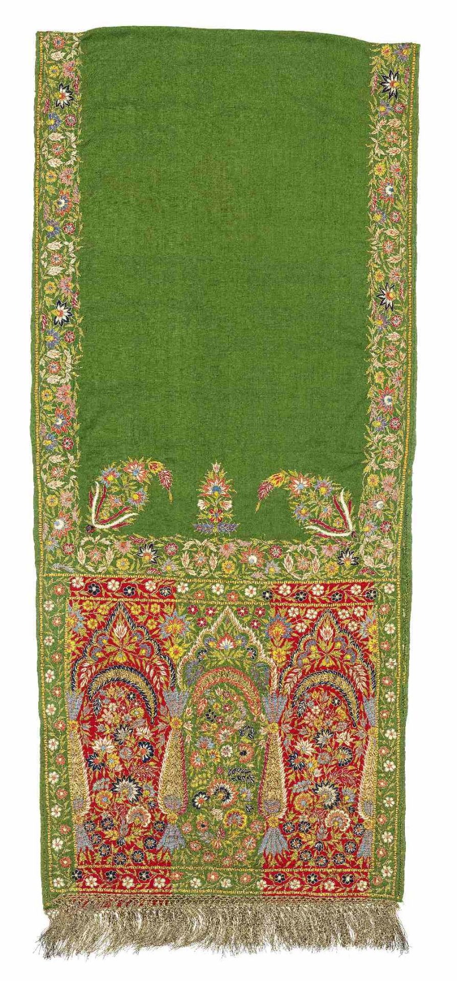 A Delhi silk and metal-thread embroidered wool shawl India, 19th Century