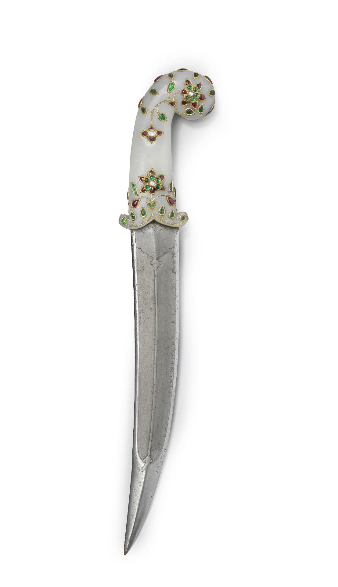 A Mughal gem-set jade-hilted steel dagger (khanjar) India, 18th Century