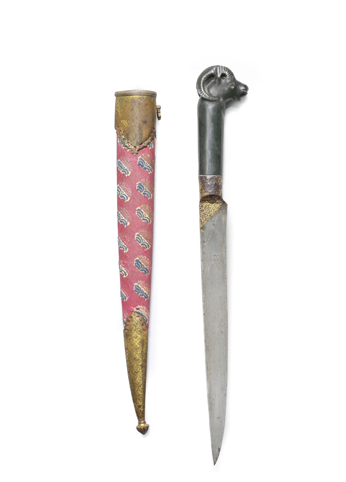 A jade-hilted gold-koftgari steel ram's head dagger (kard) North India, 19th Century