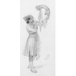 Mahadev Viswanath Dhurandhar (India, 1867-1944) Two drawings: A Maratha warrior with a tutari, o...