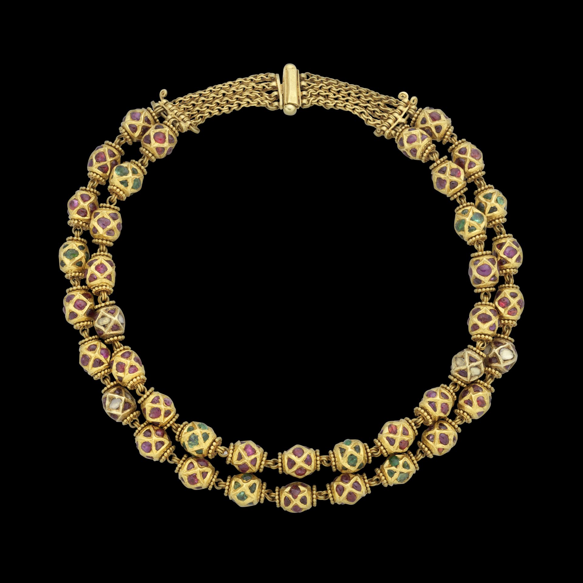 A gem-set gold necklace South India, 19th Century