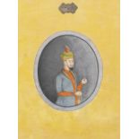 A group of six paintings from an album, depicting five Mughal Emperors and Nadir Shah of Persia ...