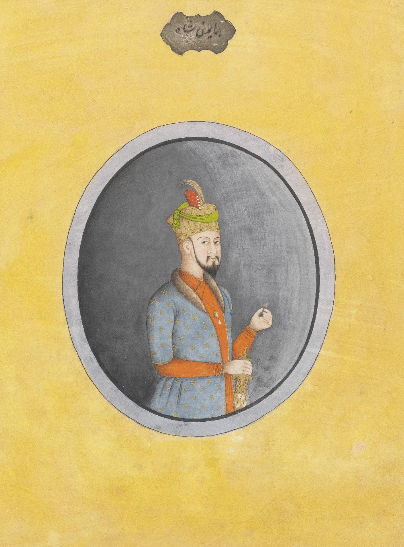 A group of six paintings from an album, depicting five Mughal Emperors and Nadir Shah of Persia ...