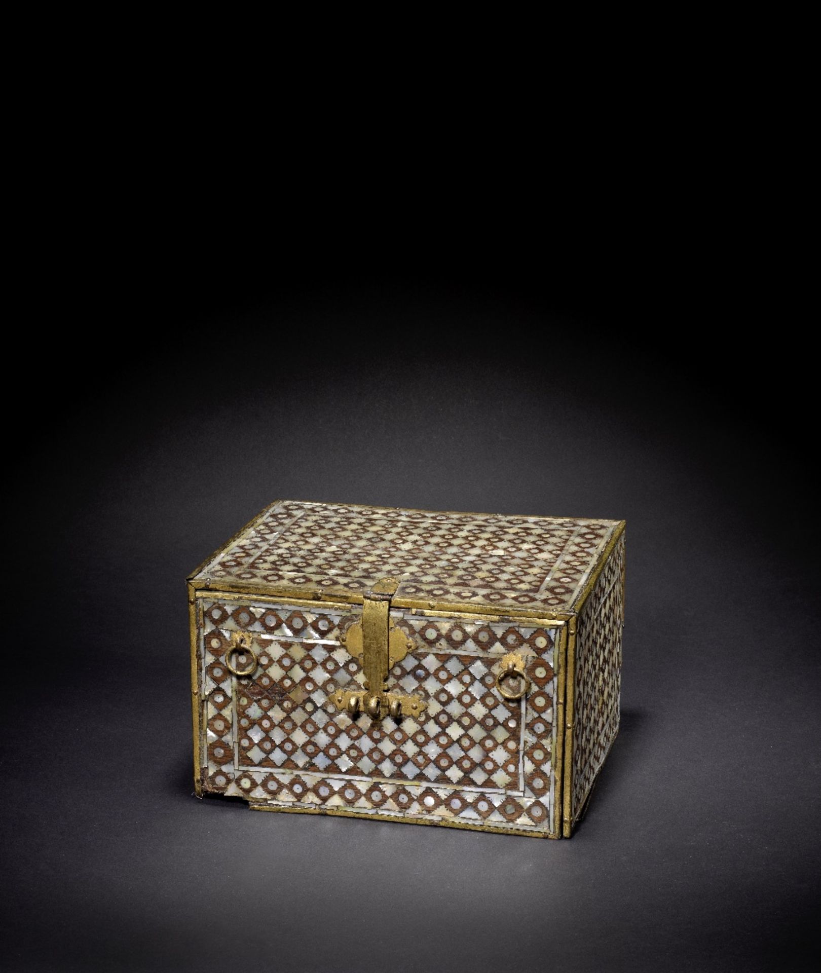 A rare Indo-Portuguese mother of pearl-inlaid wood cabinet Gujarat, 17th Century