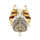 A diamond-set and pearl-mounted gold turban ornament (jigah) with the paired-fish of Lucknow Ind...