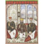 Three elderly noblemen seated in a balcony alcove Udaipur, circa 1870