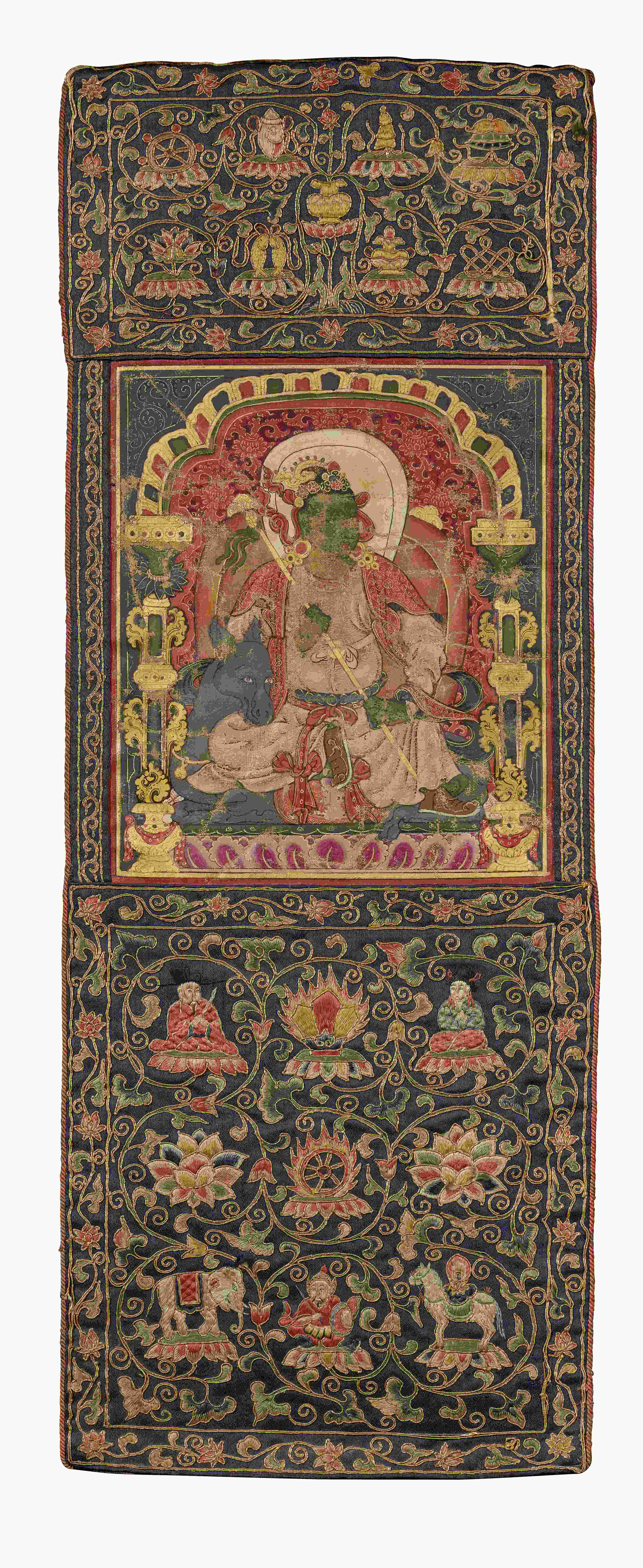 PEINTURE REPR&#201;SENTANT VAYU DEVA D'UN MANDALA BHAISHAJYAGURU MONTR&#201;E EN BANNI&#200;RE &...