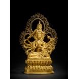 STATUETTE DE MANJUVAJRA ET PRAJNAPARAMITA EN ALLIAGE DE CUIVRE DOR&#201; N&#201;PAL, DAT&#201; ...