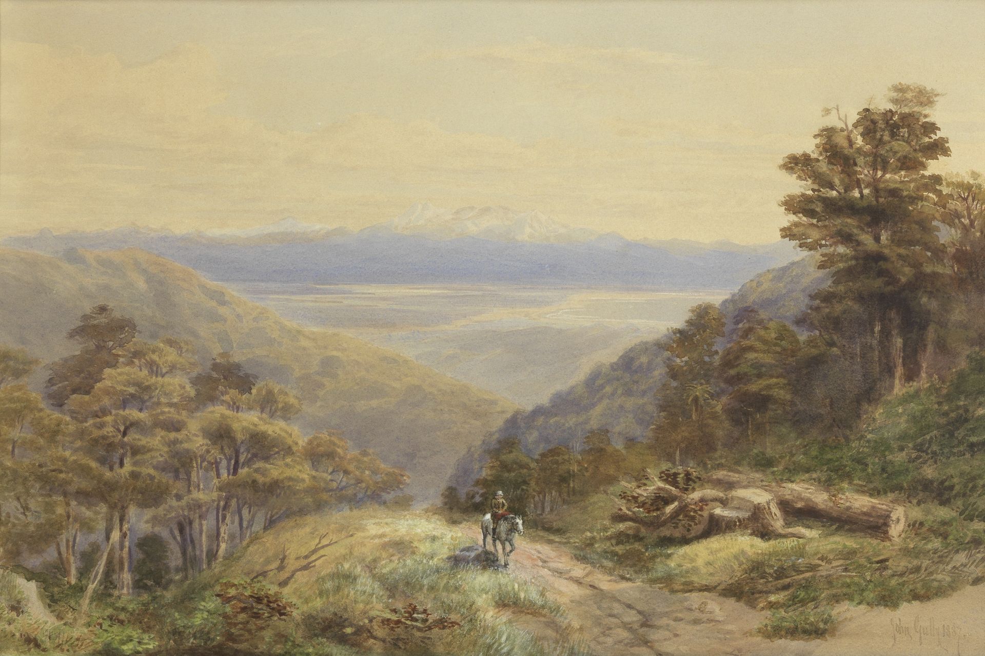 John Gully (New Zealand, 1819-1888) Tasman Bay looking towards Mount Arthur Range, New Zealand