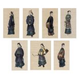 Chinese School, 19th Century Chinese figure studies, a group of seven. (7)