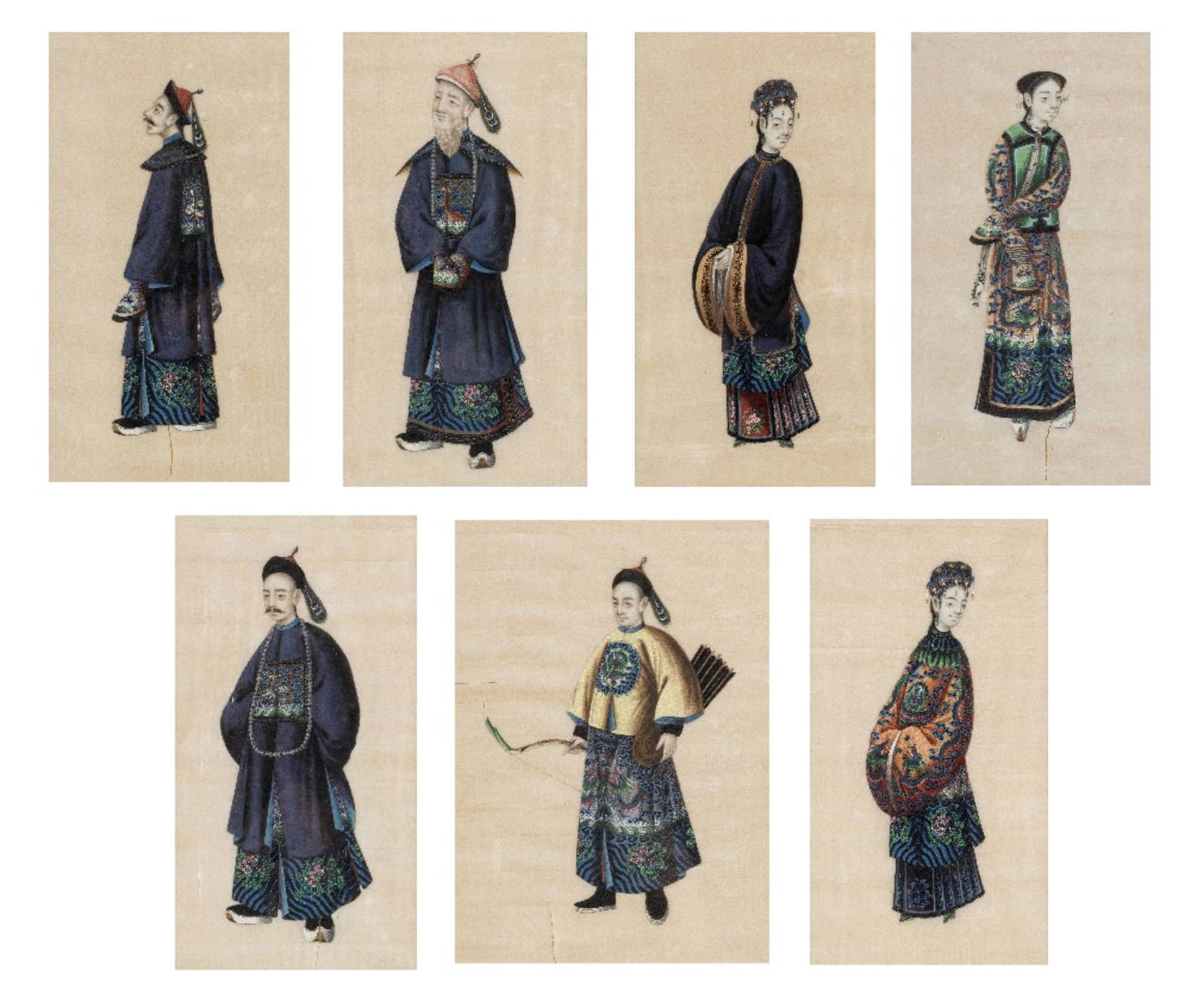 Chinese School, 19th Century Chinese figure studies, a group of seven. (7)