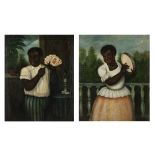 Havana School, Early 19th Century A man holding cards; A woman holding a tambourine, a pair.