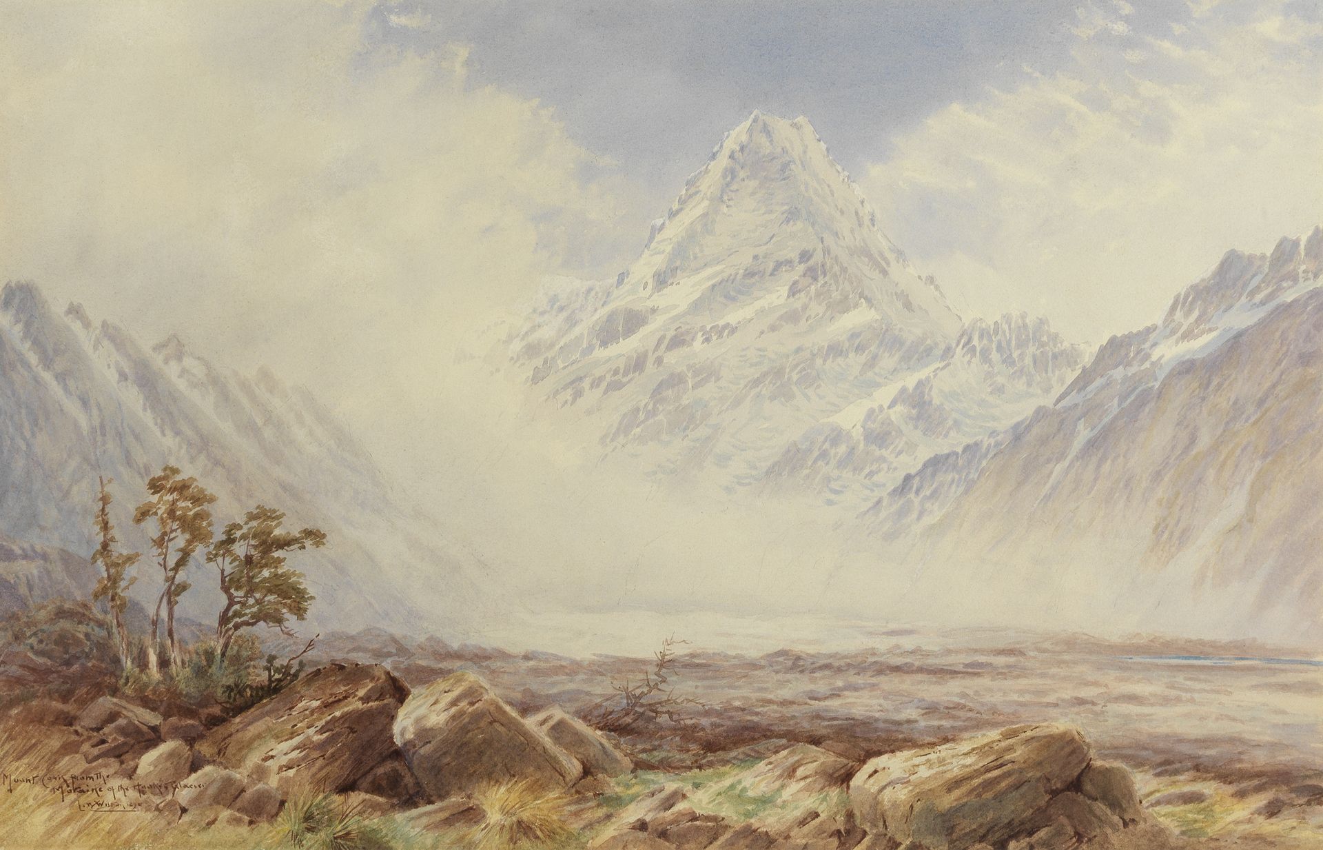 Laurence William Wilson (New Zealand circa 1852-1912) Mount Cook from Hooker Glacier, New Zealand