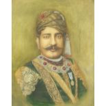 INDIA - PRINCELY RULER Portrait of an unidentified princely ruler, head and shoulders, wearing a...