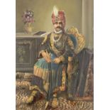 INDIA - PRINCELY RULER Portrait of an unidentified princely ruler, seated wearing turban ornamen...