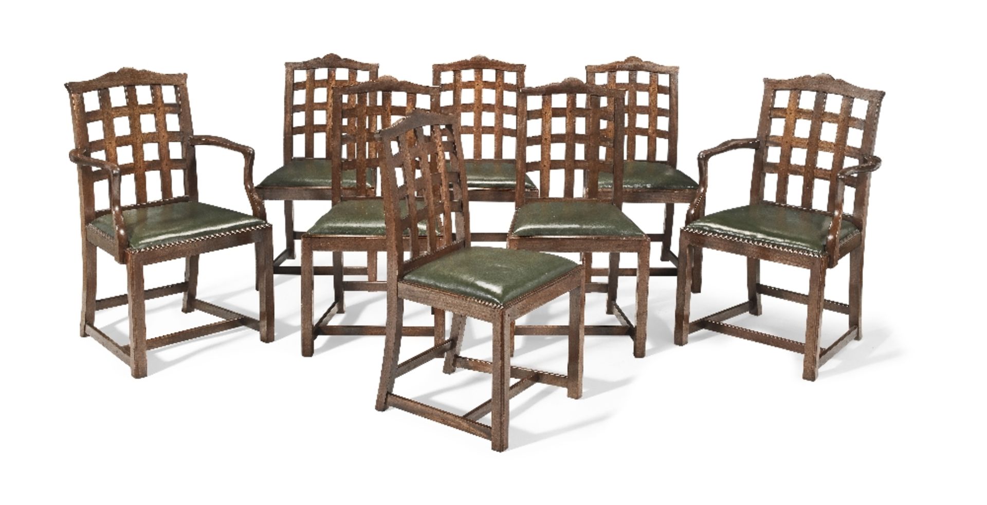 Sir Ambrose Heal: originally designed for Sir Winston Churchill Set of eight Heals oak dining c...