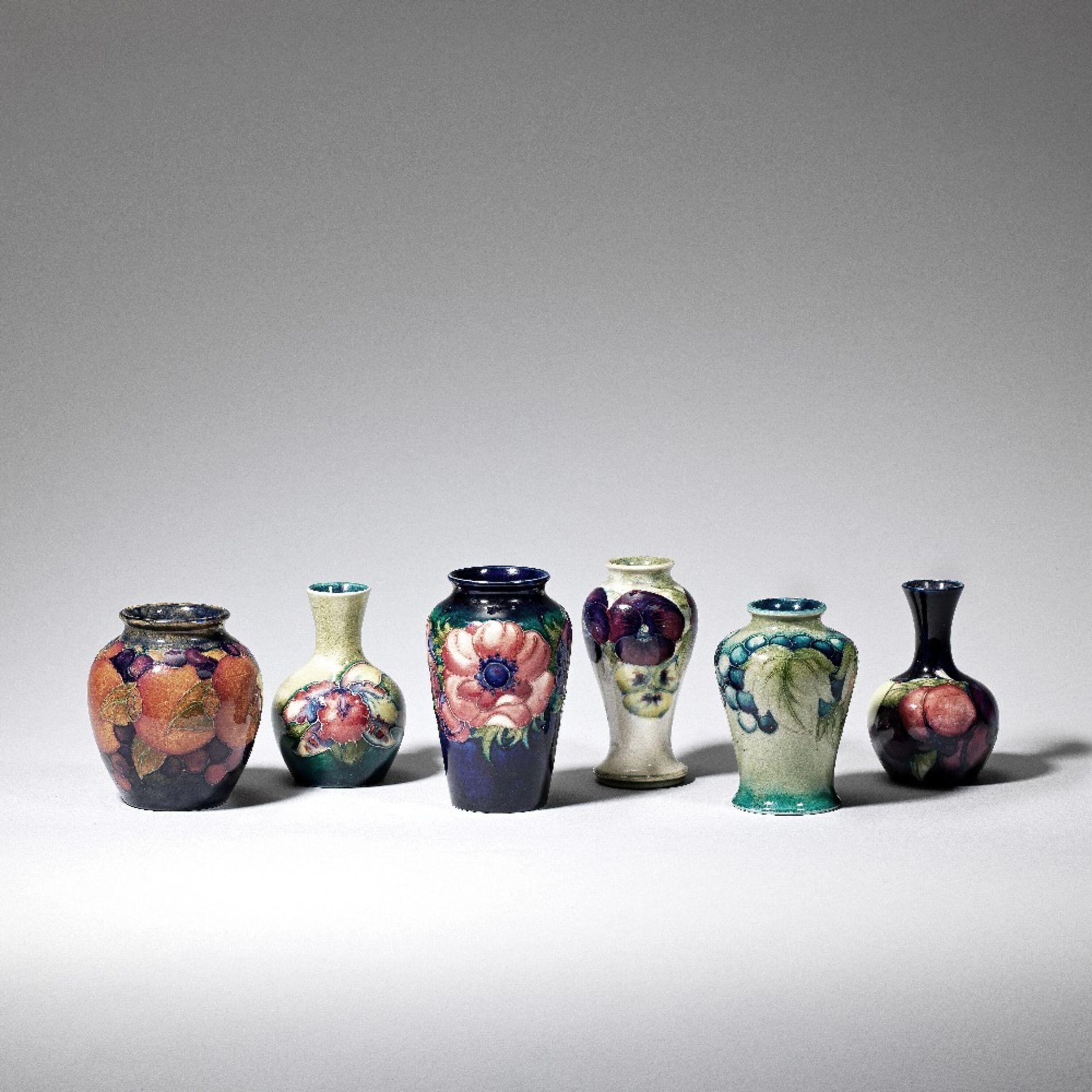 Moorcroft Six small vases, early to mid 20th Century