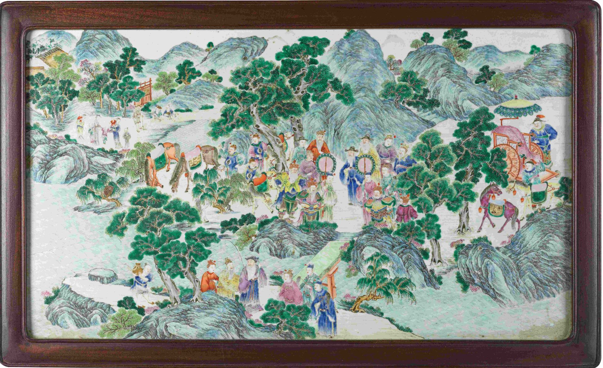 GRANDE ET RARE PLAQUE EN PORCELAINE DE LA FAMILLE ROSE &#201;poque Jiaqing/Daoguang (1796-1850)
