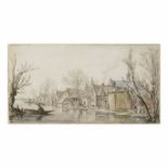 JAN JOSEFSZ. VAN GOYEN (1596-1665) Paysage d'hiver: un canal dans un village avec un homme dans ...