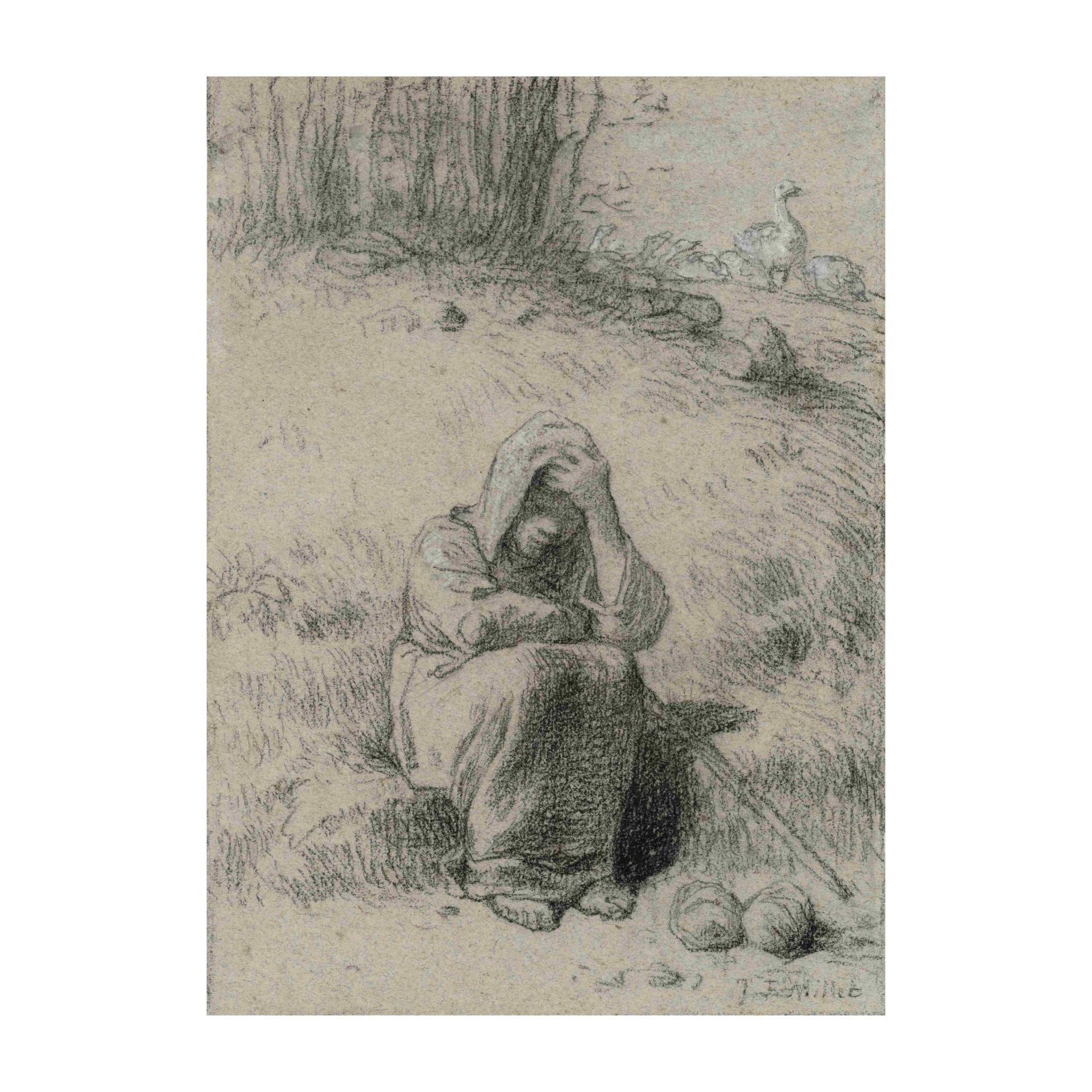 JEAN-FRANCOIS MILLET (1814-1875) La gardeuse d'oies