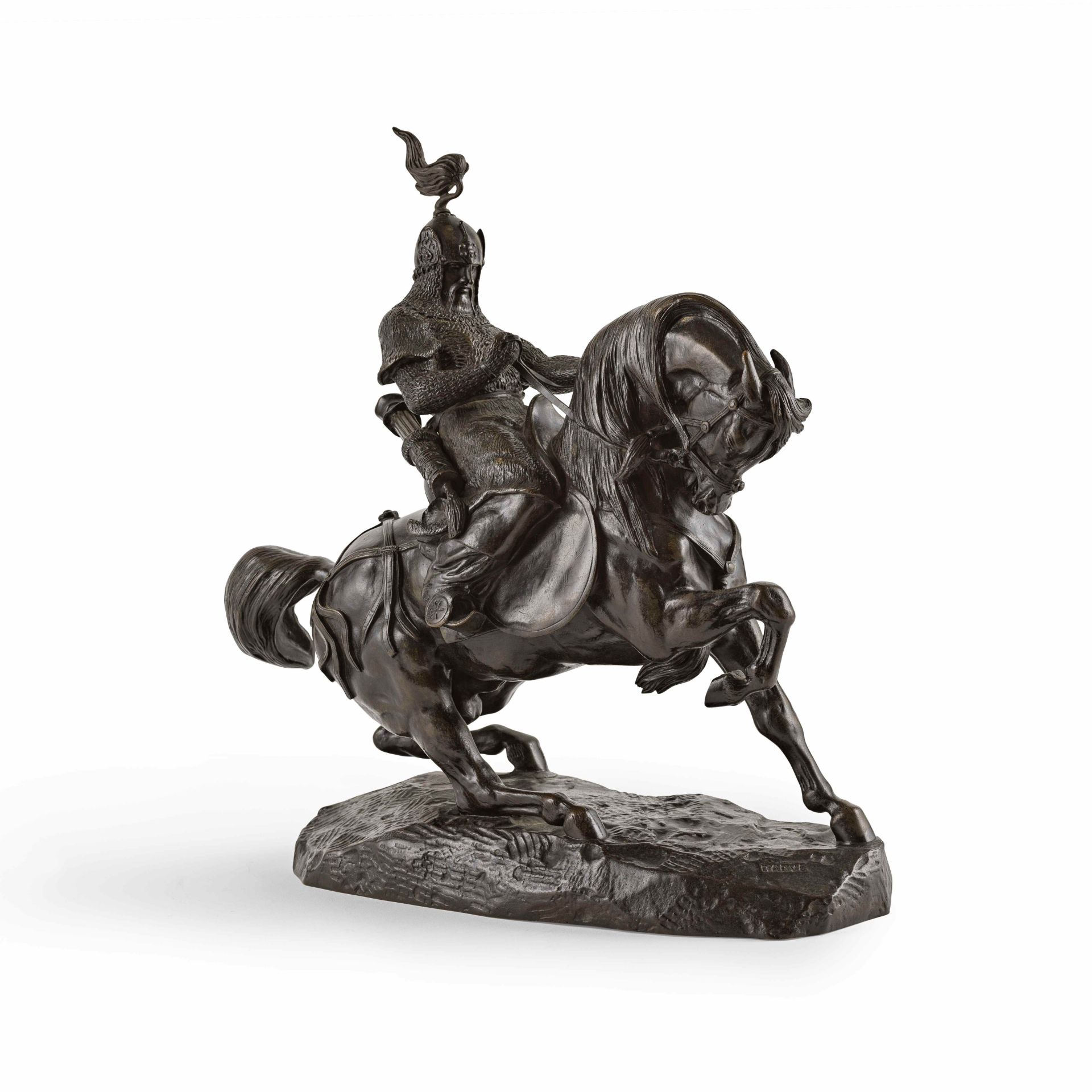 D'APR&#200;S ANTOINE-LOUIS BARYE (1796-1875) Guerrier tartare arr&#234;tant son cheval