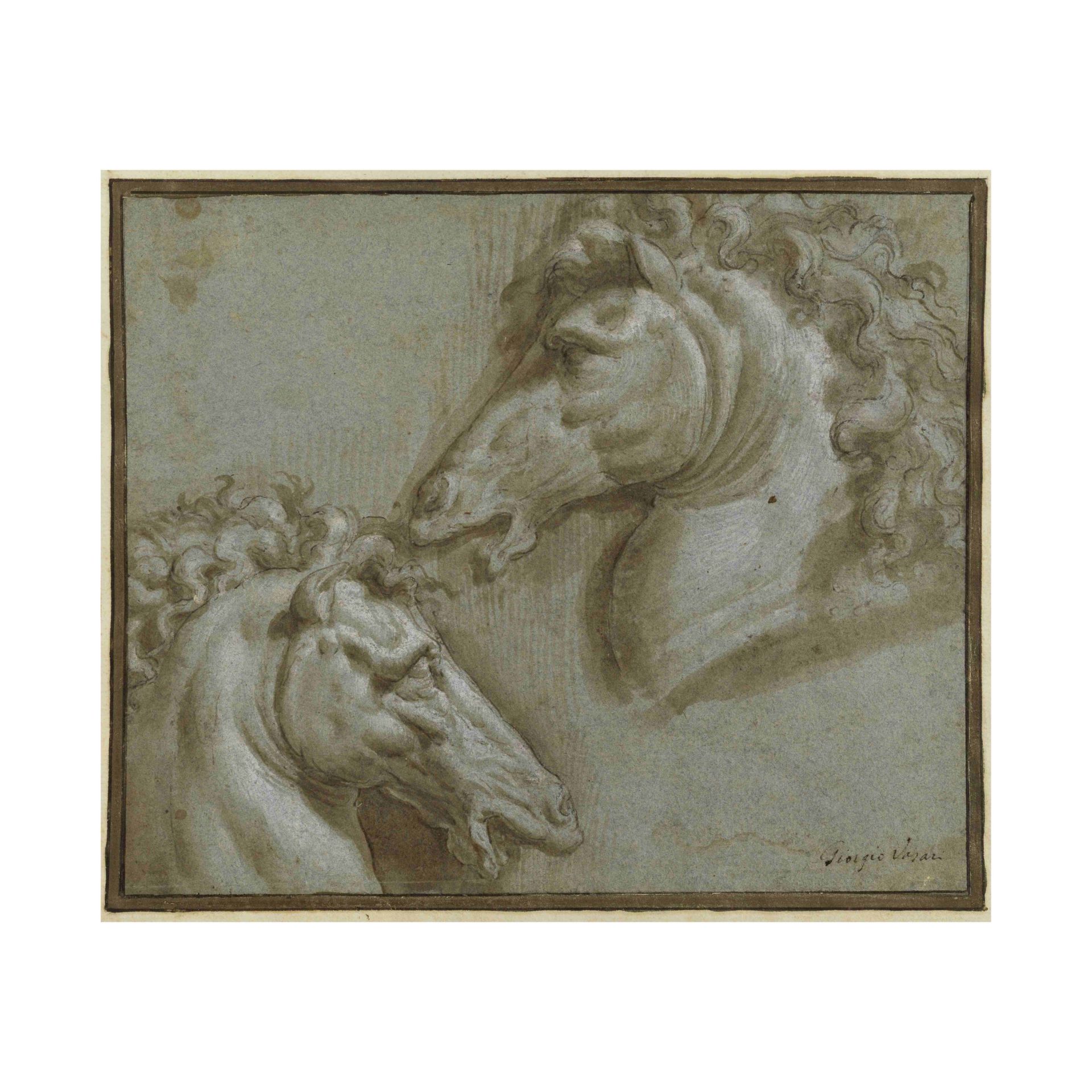 &#201;COLE FLORENTINE, XVIe SIECLE &#201;tude de deux t&#234;tes de chevaux