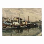 TAKANORI OGUISS (1901-1986) P&#233;niches &#224; quai sur le canal Saint-Denis