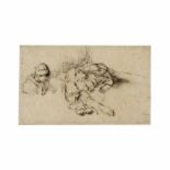 WILLEM DROST (1633-1659) Une femme allong&#233;e dans un lit, une autre &#224; son chevet