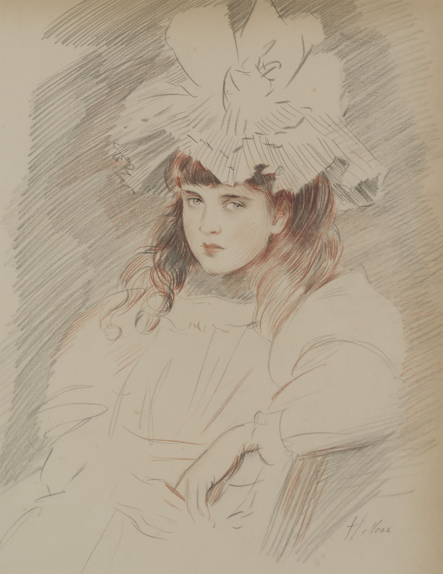 PAUL-C&#201;SAR HELLEU (1859-1927) Portrait de jeune fille