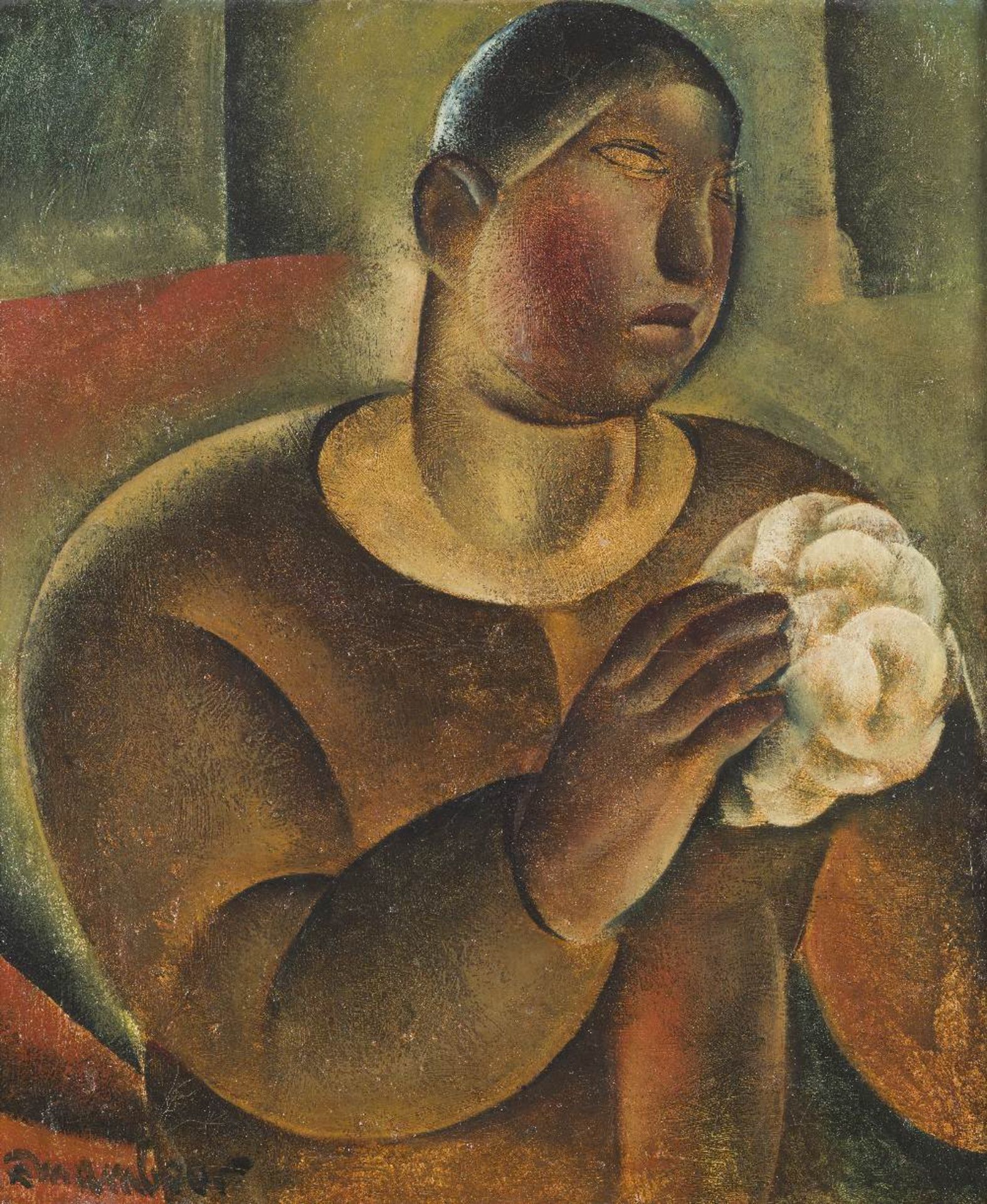 AUGUSTE MAMBOUR (1896-1968) Portrait de femme au bouquet