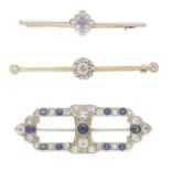 THREE DIAMOND AND SAPPHIRE BROOCHES (3)