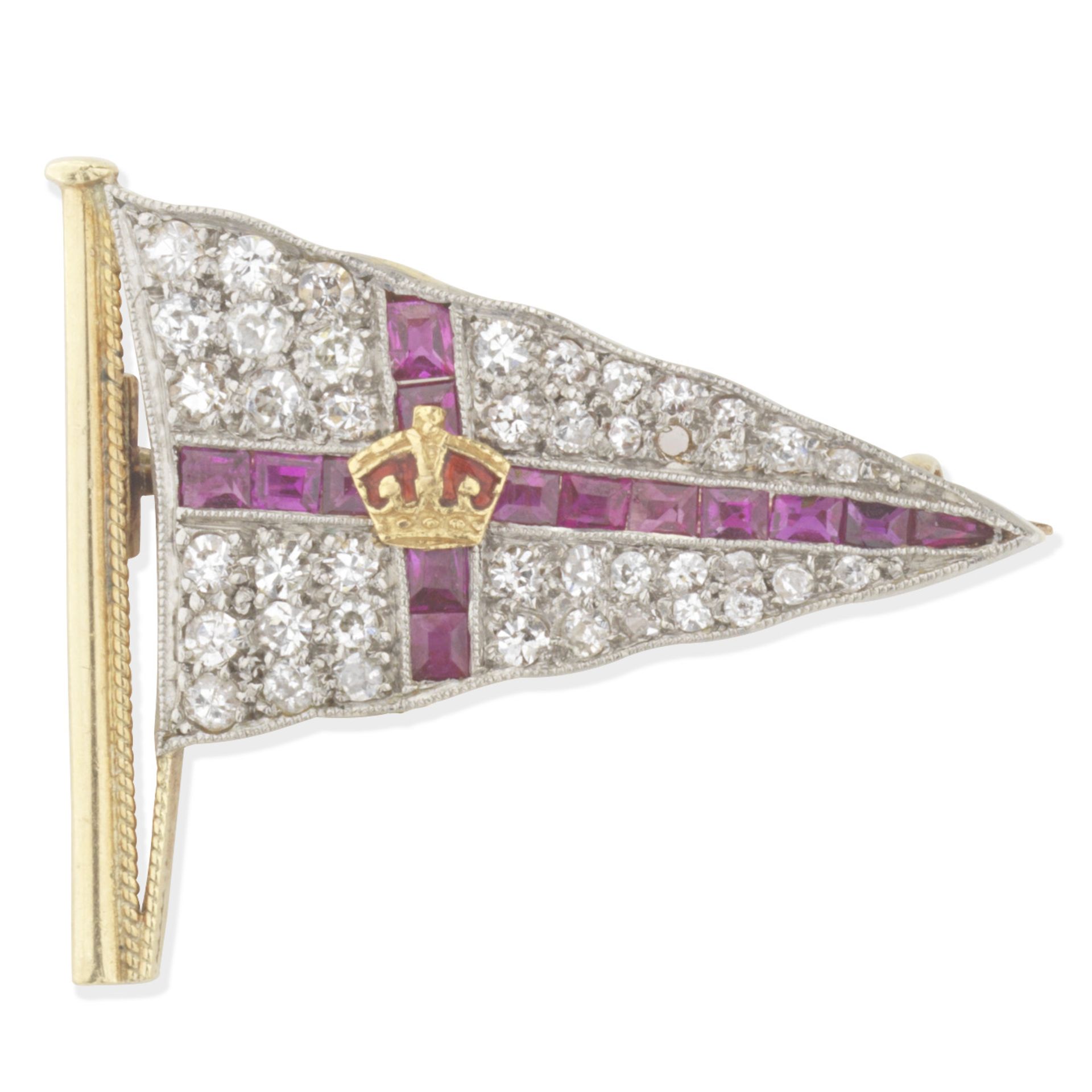 ENAMEL, RUBY AND DIAMOND ROYAL YACHT SQUADRON BURGEE BROOCH