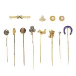 COLLECTION OF GEM-SET PINS, (12)