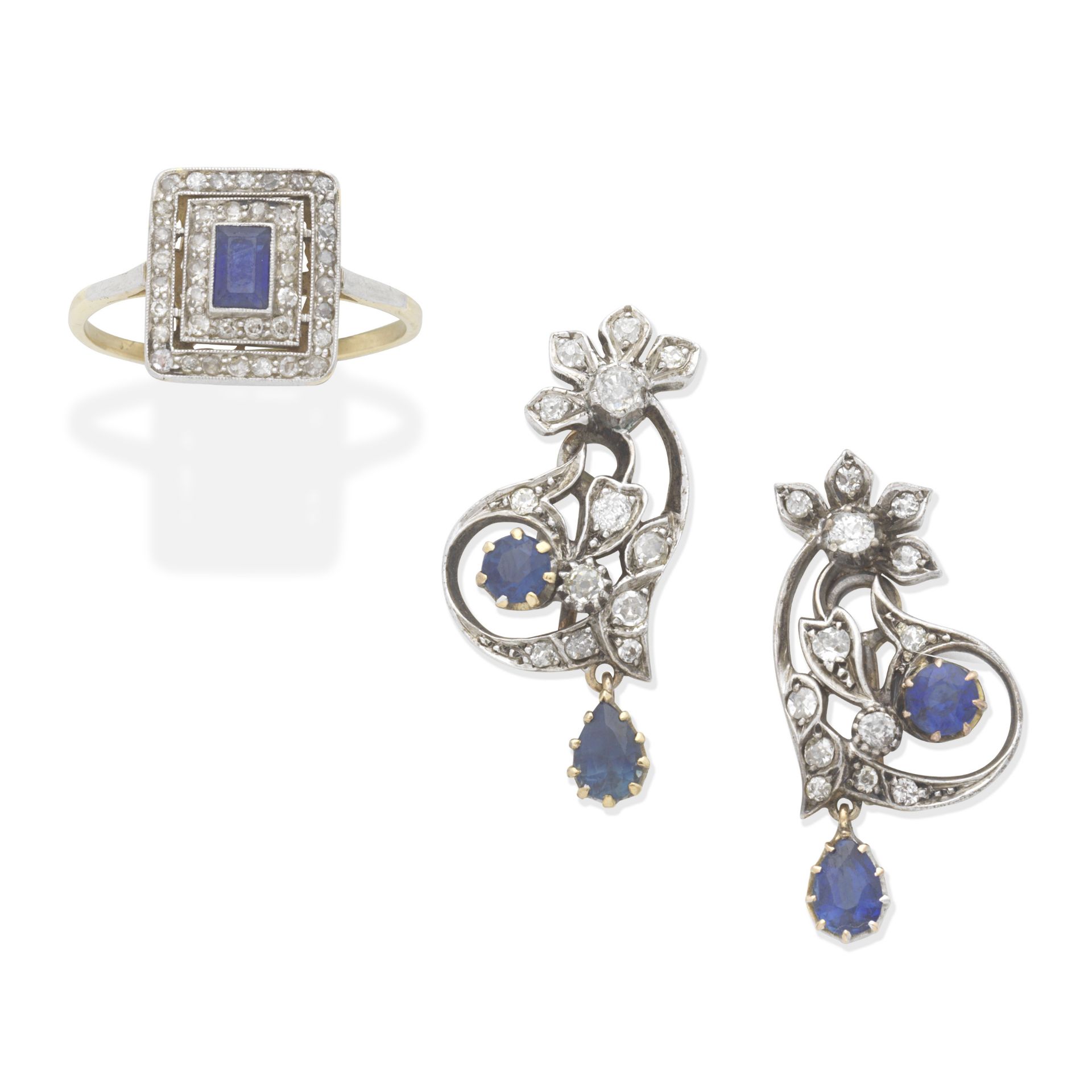 SAPPHIRE AND DIAMOND RING AND EARRINGS (2)