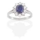 SAPPHIRE AND DIAMOND CLUSTER RING