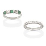 EMERALD AND DIAMOND RING AND DIAMOND ETERNITY RING (2)