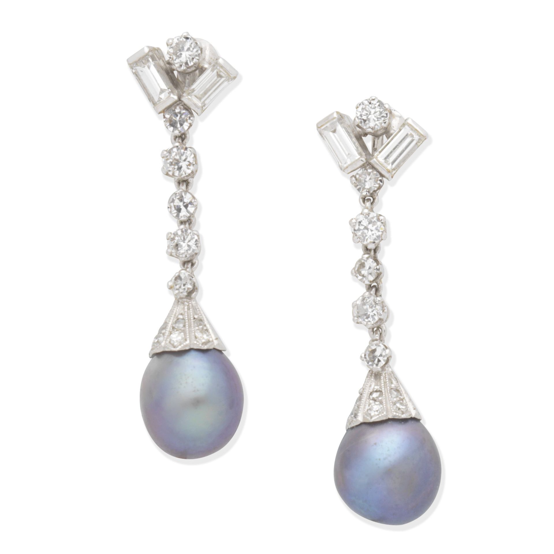 CULTURED PEARL AND DIAMOND PENDENT EARRINGS