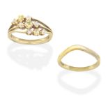 COLOURED DIAMOND AND DIAMOND RING, AND GOLD BAND (2)