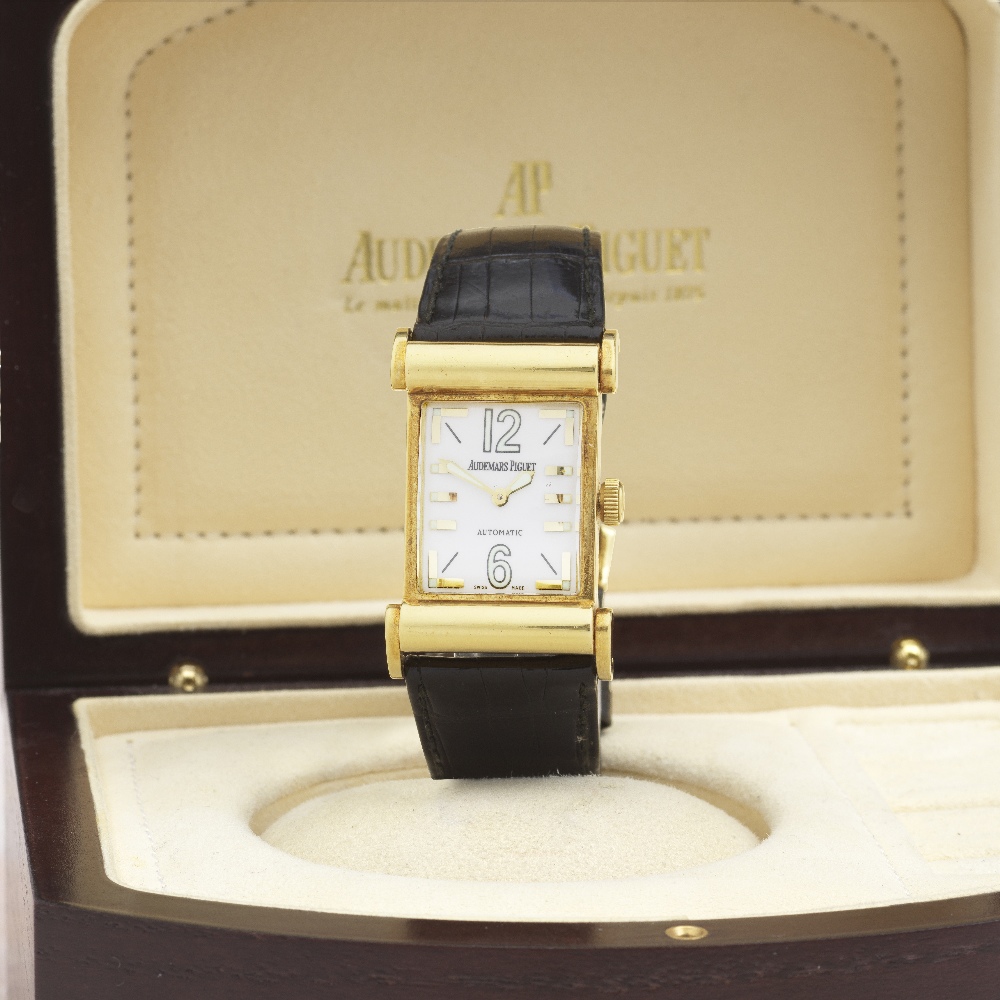 Audemars Piguet. A fine 18K gold automatic rectangular wristwatch Canap&#233;, Ref: 15091BA/0/0...