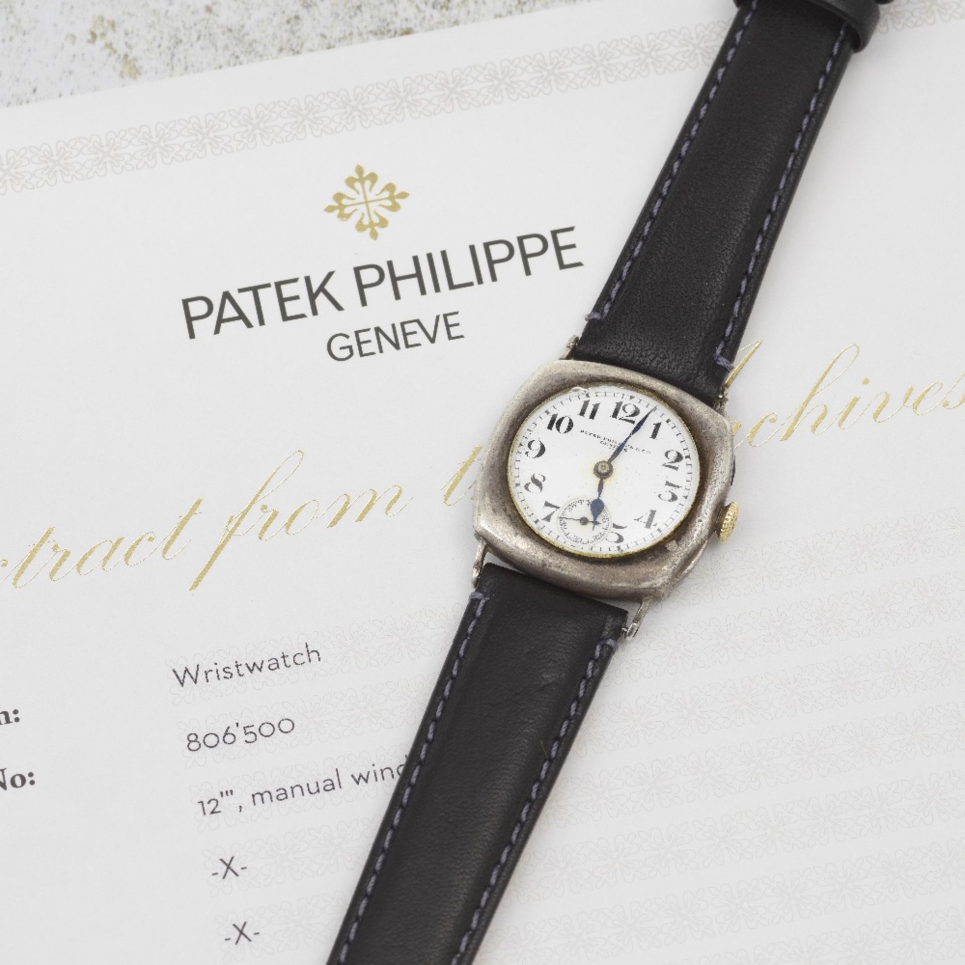Patek Philippe. A rare and early silver manual wind cushion form wristwatch Manufactured 1924, s...