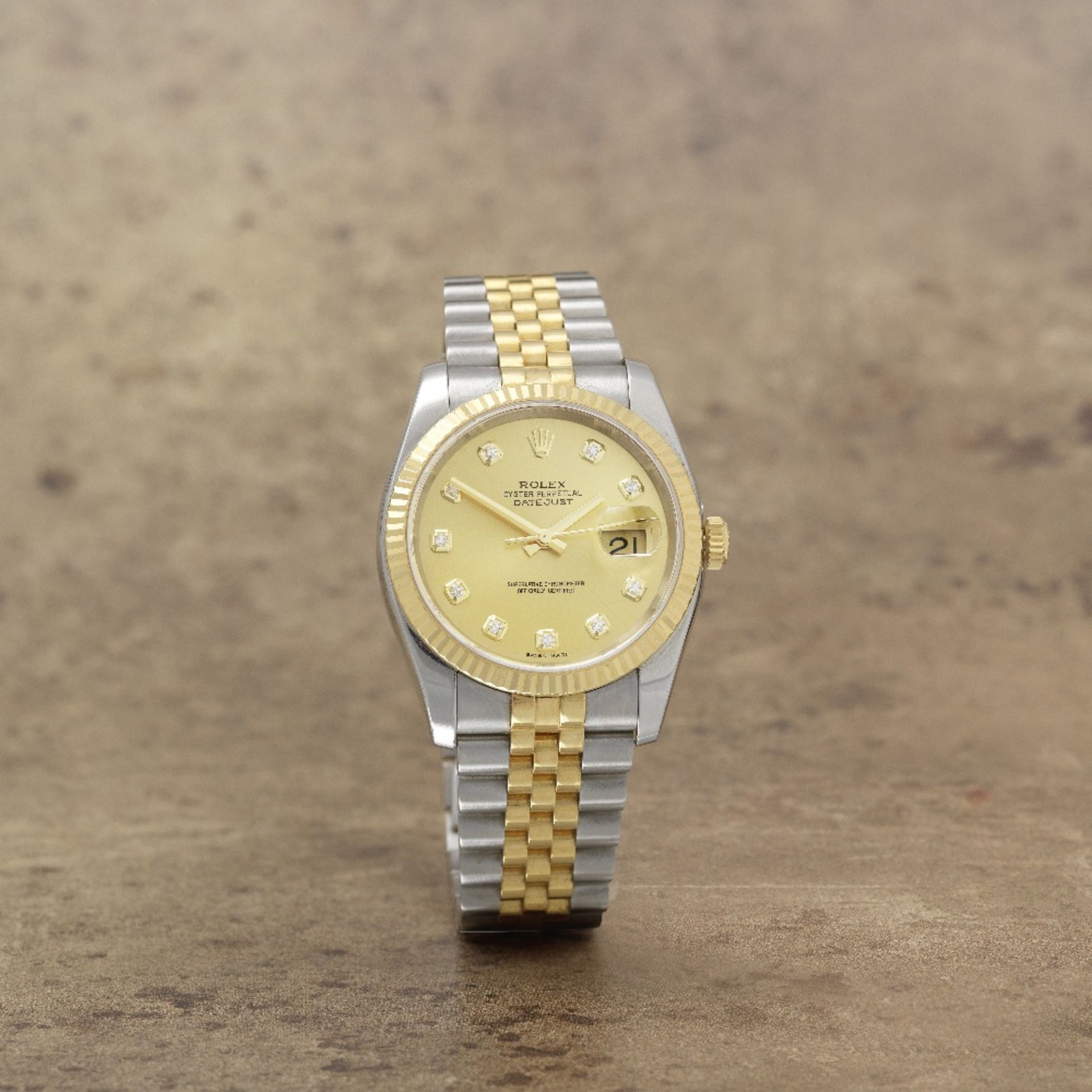 Rolex. A stainless steel and gold diamond set automatic calendar bracelet watch Datejust, Ref: ...