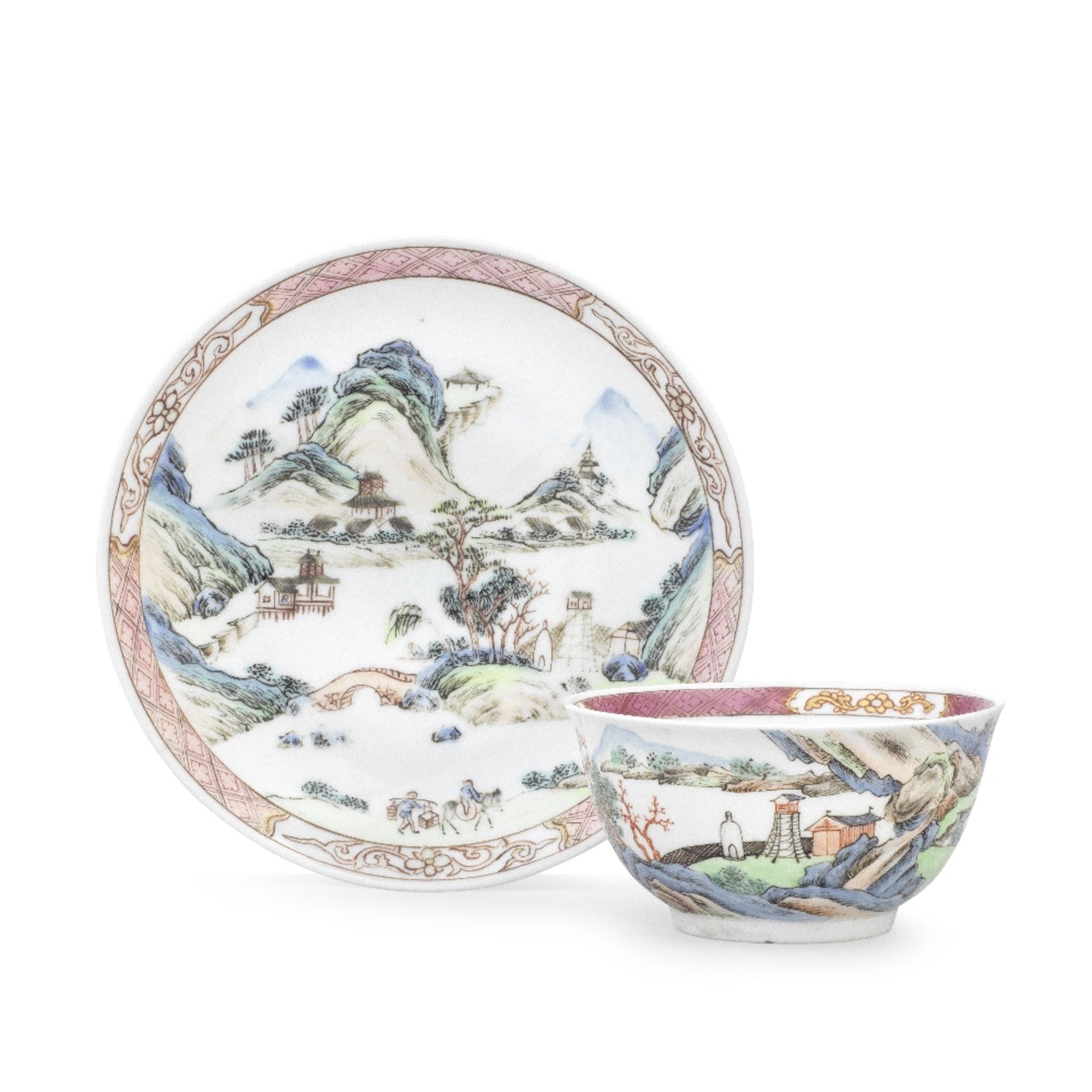 A rare Worcester teabowl, circa 1756, and its prototype Chinese saucer, Yongzheng, circa 1723-35