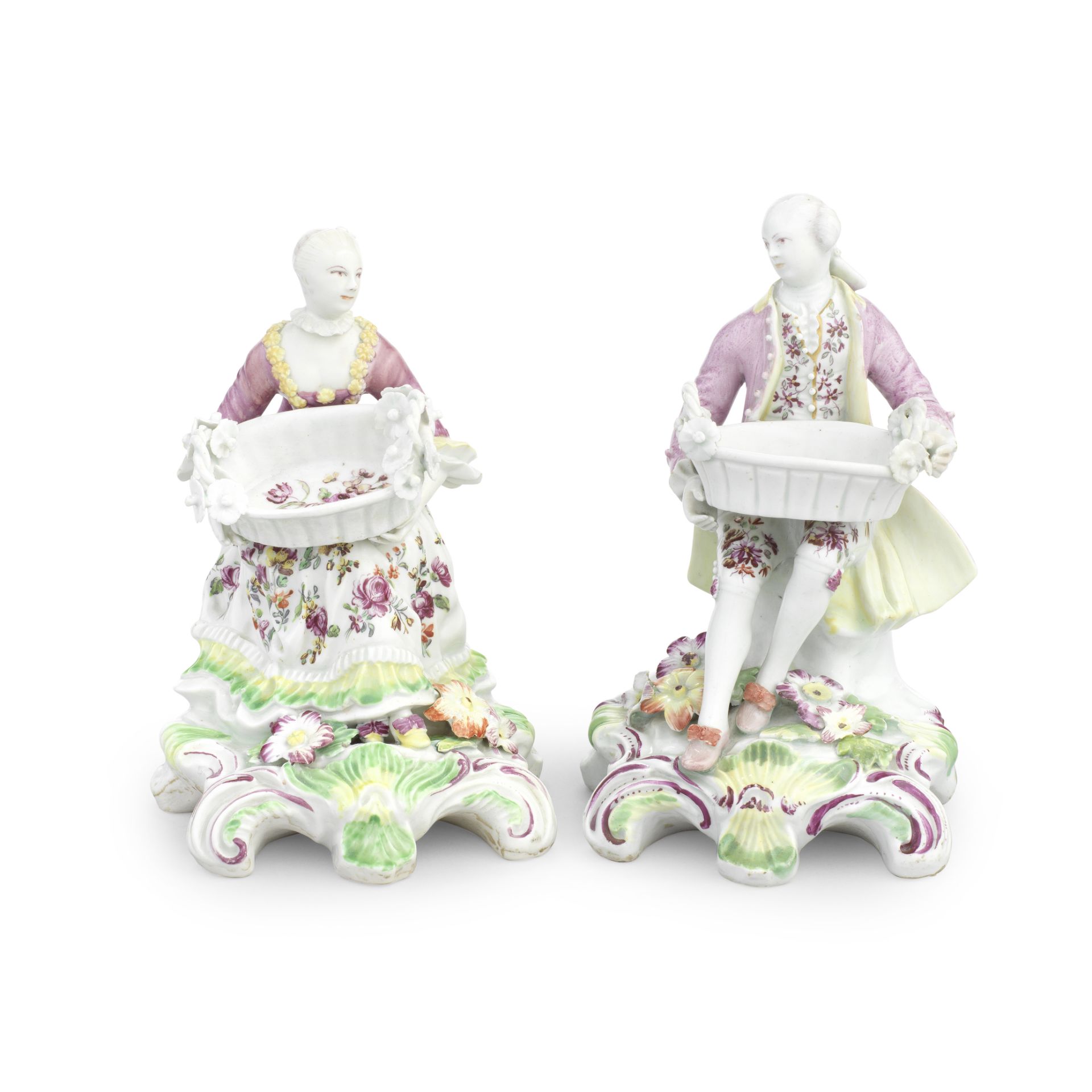 A near pair of Derby 'Pale Family' sweetmeat figures, circa 1756-58