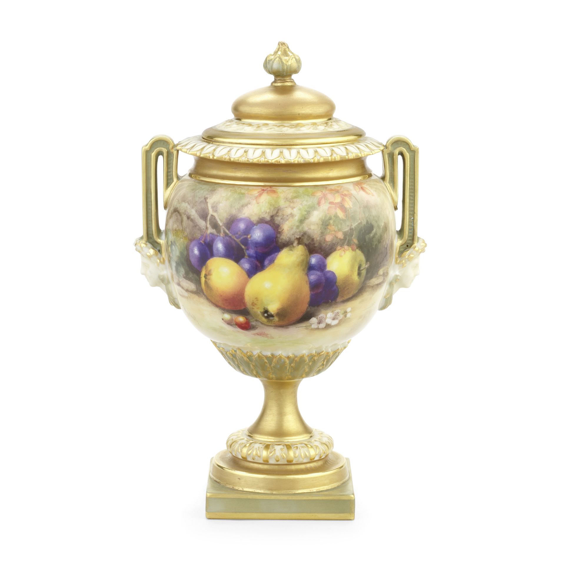 A Royal Worcester 'Painted Fruit' vase and cover by William Ricketts, dated 1911