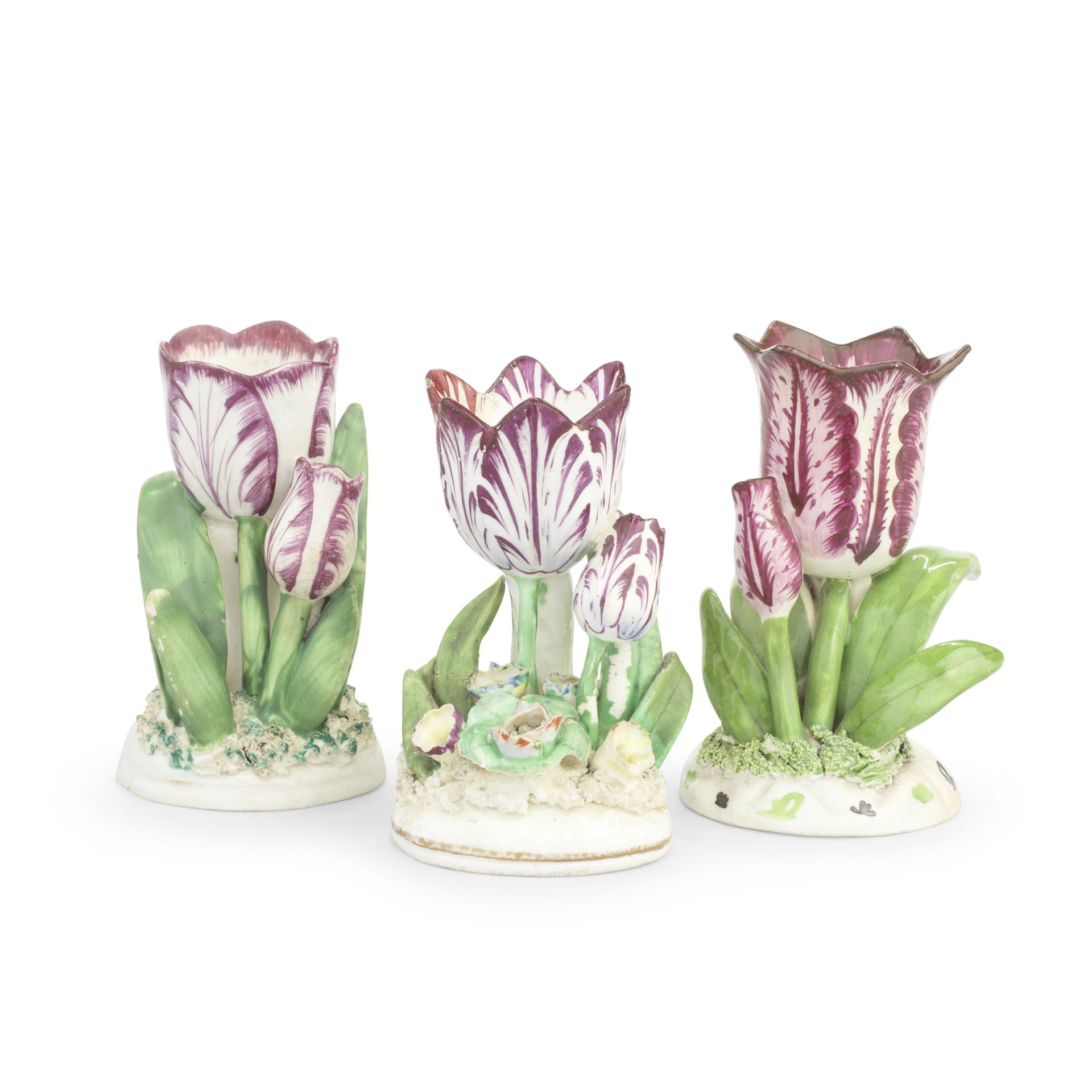 Three small Staffordshire porcelain tulip vases, circa 1840