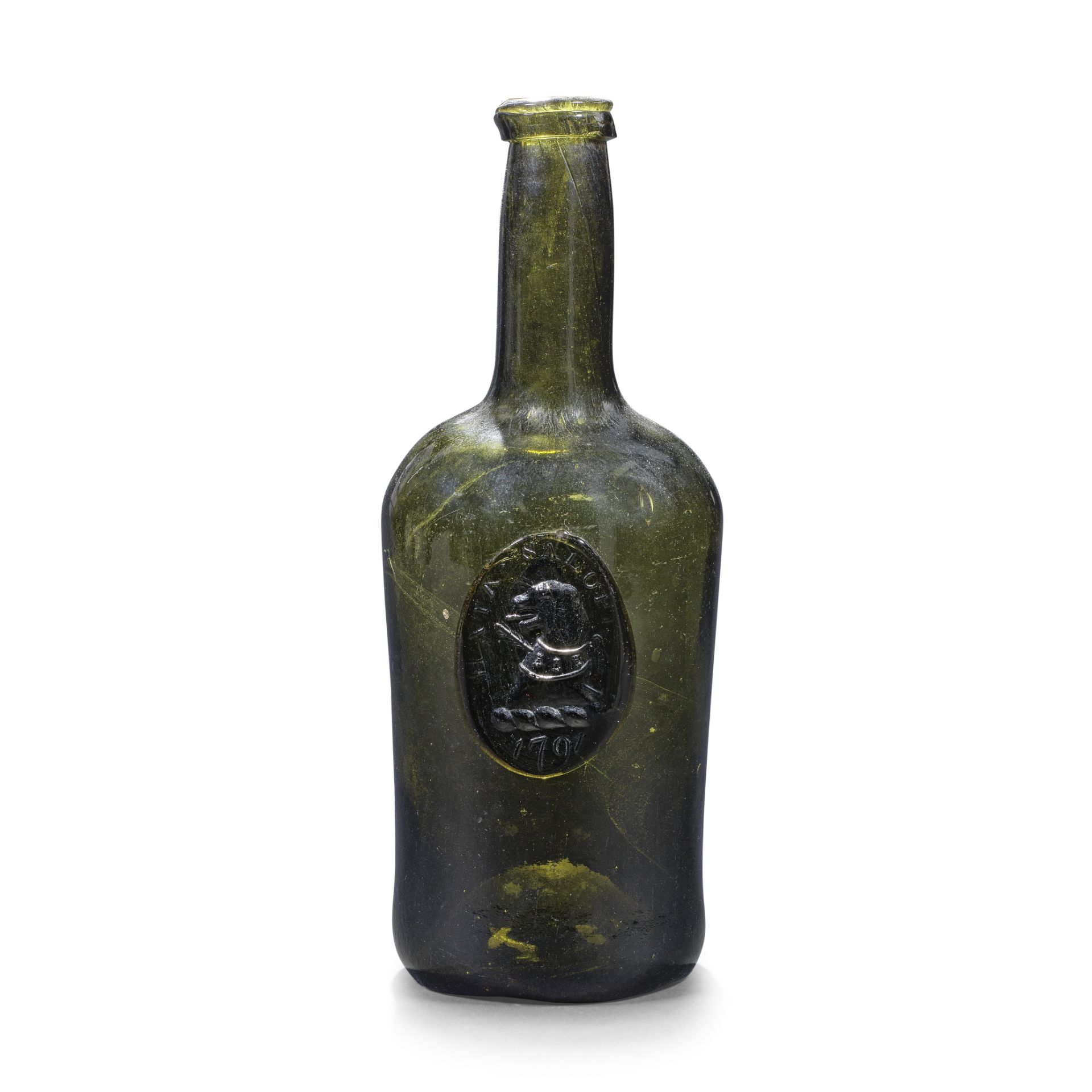 An armorial sealed 'Cylinder' wine bottle, dated 1791