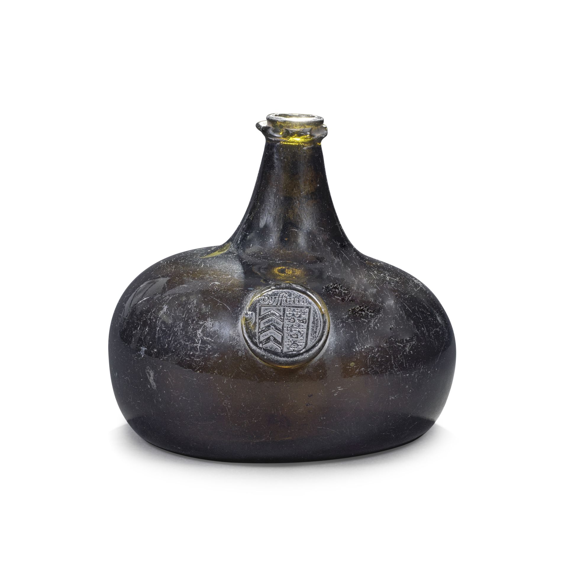 A very rare armorial sealed 'Onion' wine bottle of Welsh interest, circa 1700