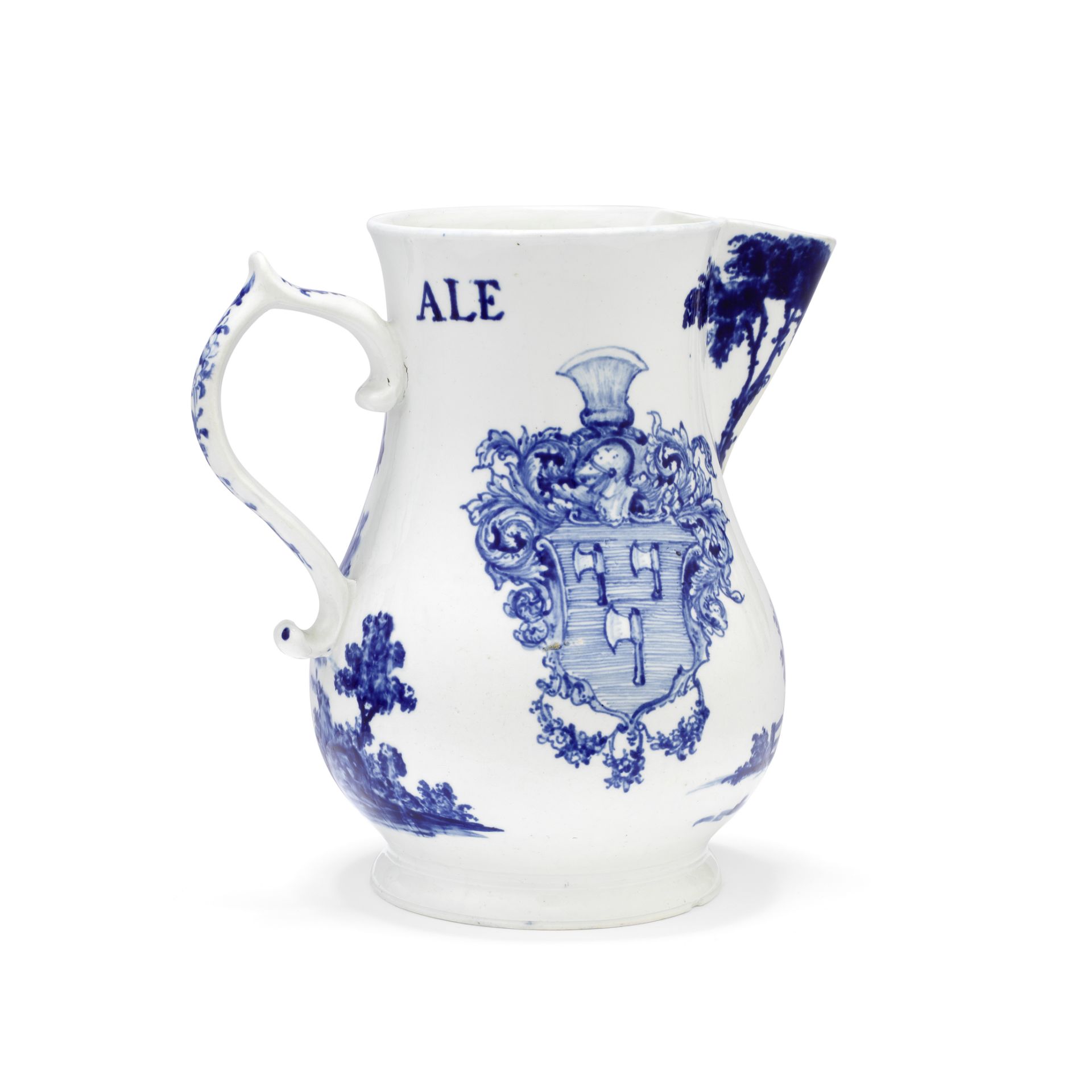 An important Vauxhall armorial ale jug, circa 1755