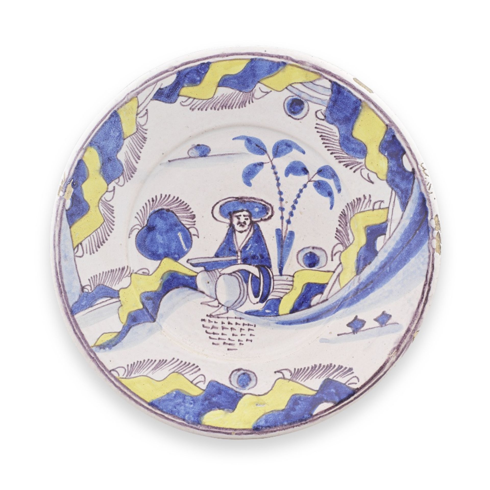 A rare Brislington delftware charger, circa 1675-90